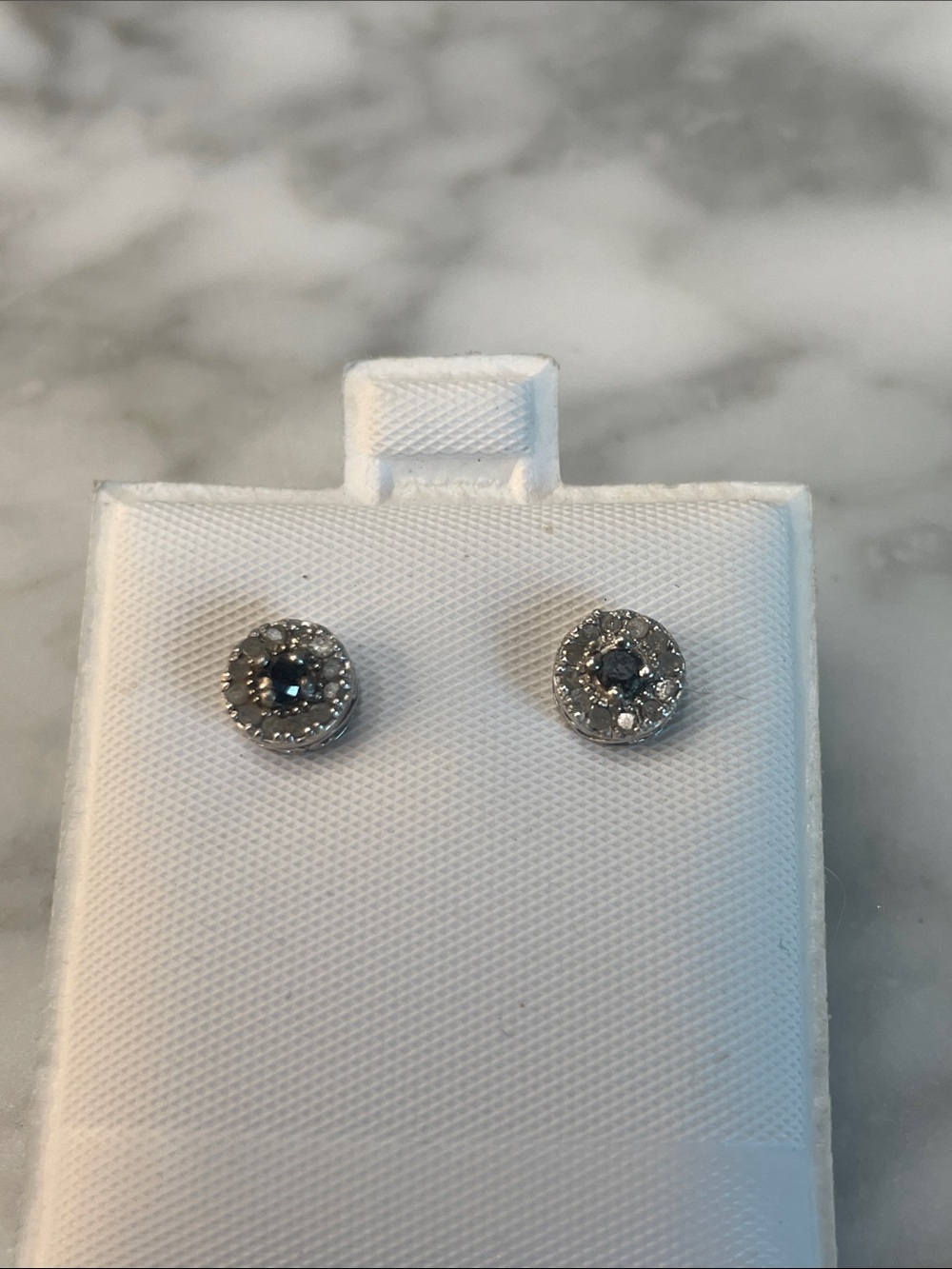 Sterling Silver Black Center Halo Stud Earrings